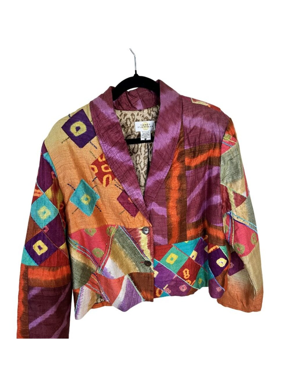 Vtg Sandy Starkman Silk Blend Cropped Jacket Abstract Multicolor Womens India